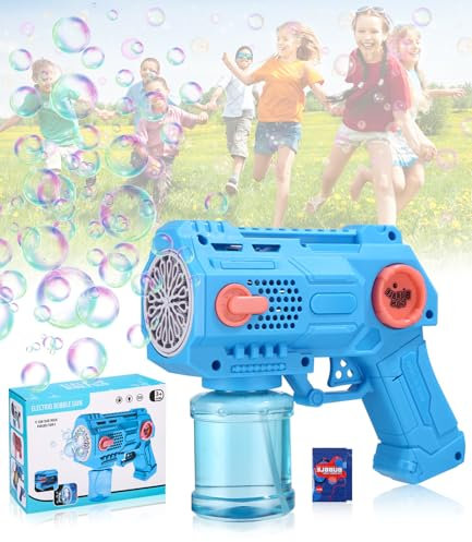 Ixydor Seifenblasenpistole Seifenblasenmaschine für Kinder Seifenblasen Machine， 16 Löcher LED Licht Blasen Elektrisch Seifenblasenmaschine mit 160 ML Seifenblasenflüssigkeit, Kinder Spielzeug (Blau)