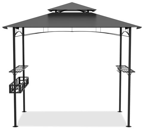 YUENFONG Grill Pavillon Gartenpavillon mit Doppeldach, Grillpavillon Pavillon aus Polyester, Gartenlauben Gartenzelt für Garten Außen, 244.5x153x250cm, Grau & Schwarz