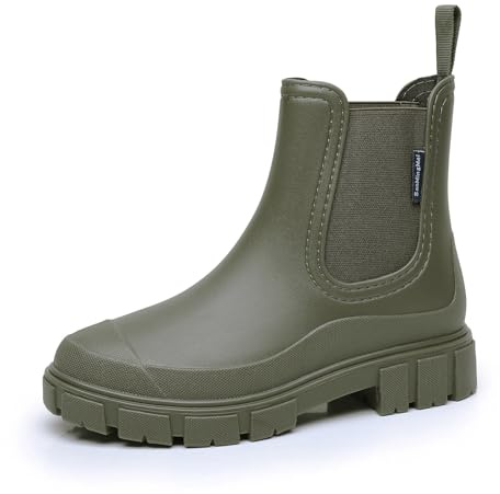 DRECAGE Wellies Boots Women Waterproof Short Chelsea Fashion Ladies Comfortable Rain Boots Outdoors Garden Walking