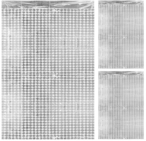 Silberner Schimmernder Wandhintergrund,3 Stück Lametta Vorhang Silber 1x2m Glitzer Party Vorhang Glitzervorhang Lametta Folien Fransen Hintergrund für Geburtstagsdeko Hochzeit Festivals Bühnendekor