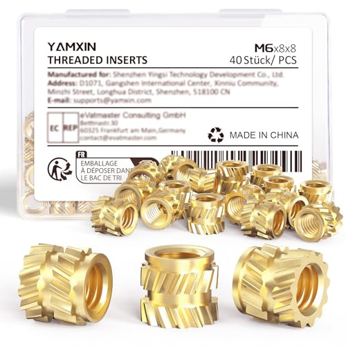 Inserti filettati M6 per stampa 3D, 40 pezzi M6 x 8 x 8 mm inserti da fusione in ottone per parti in plastica