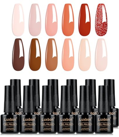 Luxbon 12 st gelnagellack - vinterfärger - långtidsverkande gelnagellack, uv-led Soak Off Nail Art Designs Manikyr Kit 016
