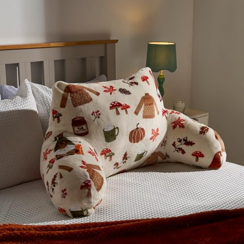 OHS Cuddle Cushion, Autumn Novelty Pumpkin Cuddle Gaming Cushion with Arms Super Soft Cosy Back Support Cushions Adults Kids Comfy Reading Pillow for Sitting Up in Bed, Natural