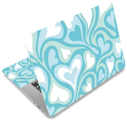 PLIGREAT Calcomanía para portátil de 12 a 15 pulgadas, diseño de corazón azul, calcomanía universal extraíble de vinilo para cuaderno, protector de arte, impermeable, para netbook, PC