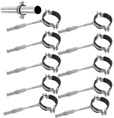 10 PCS Abrazaderas de Tubo 40-50 mm con Tornillos y Tacos, Acero Galvanizado de Goma Antivibración, Soporte Metálico para Tuberías, Sopports de Tubo, Abrazaderas de Tubo de Rosca (40-50 mm 11/4)