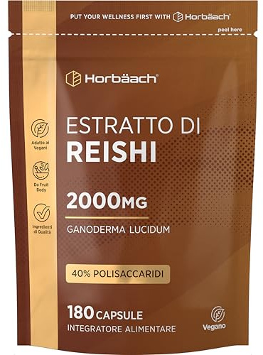 Reishi Mushroom Extrakt 2000mg | 180 Veganska Kapslar | 40% Polysackarider | Ganoderma Lucidum | 15:1 Extract | av Horbaach