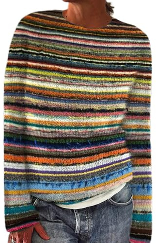 Chanpning Donna Maglione Pullover Taglie Forti Elegante Knitted Righe Maglione Vintage Spessa Jumper a Maniche Lunghe Lunga vestibilità Ampia Tops Tunica Top di Natale Maglieria Donna Invernale Bluse