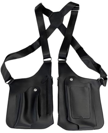 QUXVUIS Borsa versatile con gilet, spallacci regolabili, tasche multiple per un facile accesso, borsa da torace alla moda per esterni in PU, da vestiario