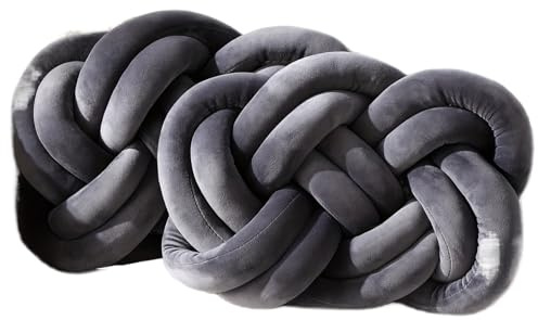 XIUsheUA Cojín Anudado a Mano 2 Almohadas de Nudo for sofá, 40 x 30 cm, for decoración del hogar y el Dormitorio(Dark Gray)