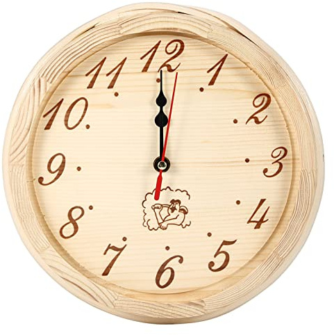 Horloge de SAUNA, horloge murale ronde en bois à suspendre, pour la maison, le bureau, la salle de sport, sans problème de reflet du verre