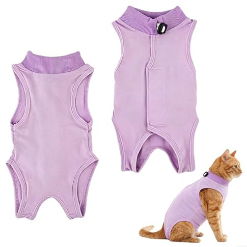2-Pack Small Cat Recovery Suit for Abdominal Wounds, Breathable Cat Onesie Post Surgery, Spay/Neuter Recovery Suit for Female Cats, Skin Wound Care Protection (Size S)