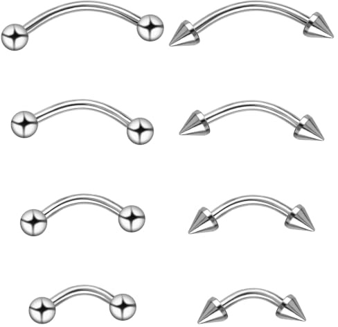 8Pcs Vertical Labret Lip Bars 16g Surgical Steel Eyebrow Piercing | Internally Threaded Curved Barbell Tiny Rook Piercing Jewelry for Women Men