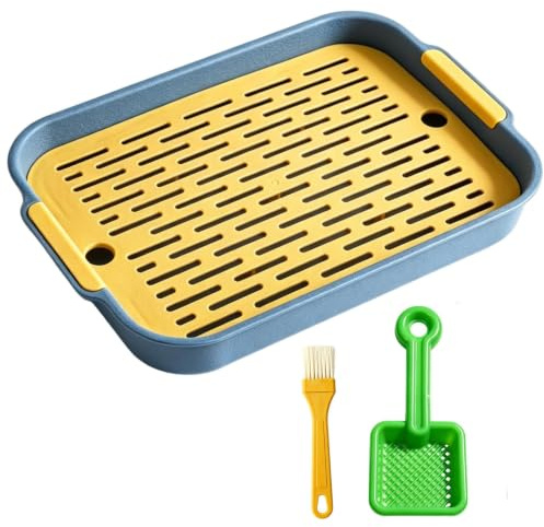 Rabbit Litter Tray with Two Cleaning Tools, Large Rabbit Litter Box for Small Animals, Bunny Toilet with Hay Feeder, Guinea Pig Litter Tray and Cat Toilet Alternative