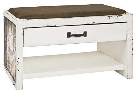 HAKU Schuhbank Motiv, Vintage, MDF, Textilgewebe - Maße: B 72 cm x H 43 cm x T 40 cm, Style: Industrial