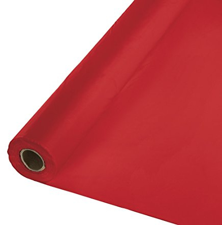 Creative Converting 100' Roll Plastic Table Cover, Classic Red -