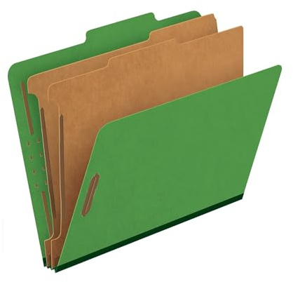 Globe-Weis/Pendaflex Colored Classification Folders, 2/5 Cut Tab, 2 Dividers, Embedded Fasteners, Letter Size, Dark Green, 10 Folders Per Box (24133)