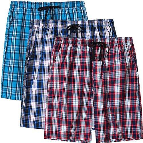 MoFiz korta pyjamasbyxor för män, bomull, sovshorts, rutiga pyjamasbyxor, fritidsbyxor, rutiga loungewear
