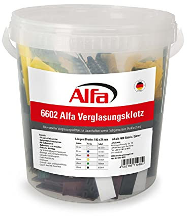 Alfa Verglasungsklötze Profi 400 Stück 30 mm x 100 mm | Made in Germany | Unterlegplatten, Abstandshalter, Distanzklötze, im Set: 1, 2, 3, 4, 5, 6 mm