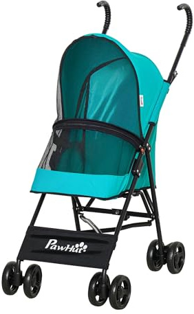 PawHut Passeggino per Cani Piccoli Pieghevole, Ruote Girevoli con Freno in EVA e Guinzaglio di Sicurezza, 65x42x94cm Verde