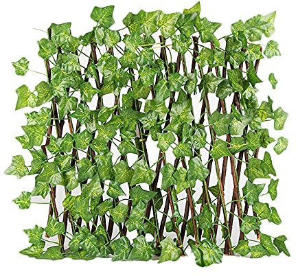 MISNODE Valla de privacidad extensible de hoja artificial, valla de celosía extensible, valla de simulación, valla de jardín, 40 cm para patio de jardín al aire
