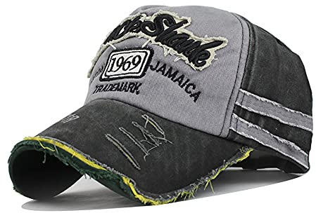 YULOONG Vintage Baumwolle Baseball Cap Fashion Washed Denim Retro Ausgefranste Kante Sonnenhut Bestickter Trucker Hut Klassische Sport Casual Cap Einstellbare Größe für Männer Frauen (B-Grau)