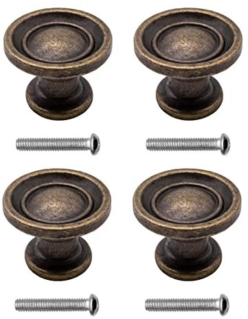 FUXXER Juego de 4 tiradores de muebles antiguos, pomos de cajones, estilo rústico, diseño vintage, bronce, hierro y latón, 29 x 19 mm, color bronce