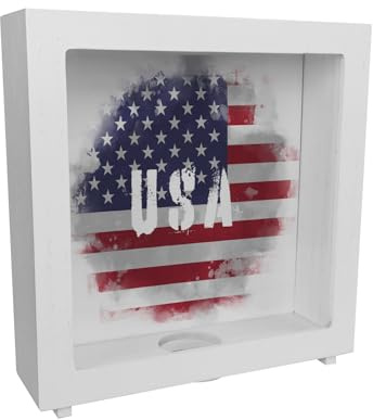 Rahmen Spardose aus Holz USA-Flagge im Used Look - Sparschwein für Urlauber eine schöne Sparbüchse mit der vereinigten Staaten Nationalflagge verziert um auf die Reise zu sparen