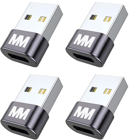 MMOBIEL USB till USB-C Adapter - USB-A Hane till Typ-C Hona - 4-pack - Typ-C mot USB-A Laddkabelomvandlare Kompatibel med iPhone 17 16 15 14 13 Pro Max, iPad Air, AirPods, Samsung Galaxy S26 S25 S24