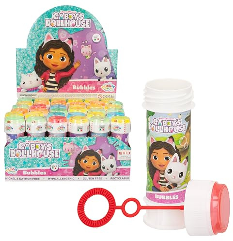 COLORBABY Gabby's Dollhouse, Pompero con Laberinto, Licencia Oficial, Pack 36 uds, 60 ml, Pompas de jabón, Juego Burbujas, Pomperos para niños cumpleaños, +3 años (77334)