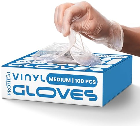 ProHeal Vinyl Disposable Gloves Medium, 100 Clear Gloves for Cooking and Household Cleaning, Powder Free and Latex Free, for Meal Prep and Food Service