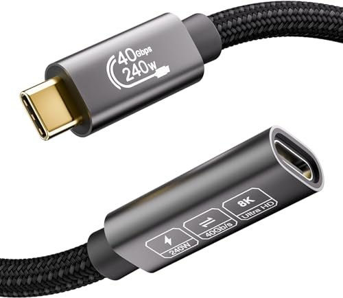 EUDOBEL USB C Verlängerung Kabel 2m,Thunderbolt 4 Verlängerung，USB 4 Verlängerung 8K@60Hz,40Gbps,240W USB C Stecker auf Buchse für Thunderbolt 3,USB 3,iPhone 15/Pro/Pro Max,Galaxy S24,MacBook,Switch