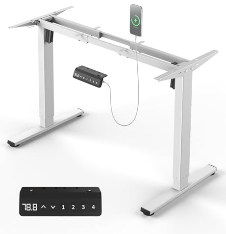 Xyndyx Höhenverstellbarer Schreibtisch Elektrisch Tischgestell, Höhenverstellbar Schreibtisch Gestell mit USB-C-Anschluss, Memory-Steuerung und Antikollisionsfunktio, 2 Motoren, Weiß