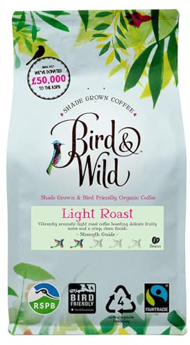 Light Roast Fairtrade Organic Coffee Beans 200g - Shade Grown Bird Friendly Coffee - Bird And Wild - All Machines - Donation to RSPB - Strength 3