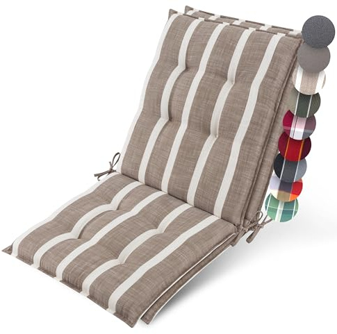 Beautissu Set 2 Premium Cojin Silla Jardín con Respaldo Bajo 100x50cm Sun-NL – Resistencia UV 8cm Grosor Acolchado Cojín Exterior con Respaldo Antideslizante – Rayas Beige Blanco