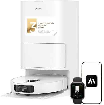 Mova E40 Ultra Saugroboter mit Wischfunktion, Autom. Leerung und 19.000 Pa, MaxiReach-Wischmopp-T., Verhedderungsfreie Seitenbürste, Eingeb. 80-ml-Wasserb, All-in-One-Station zu 75 Tage Reinigung