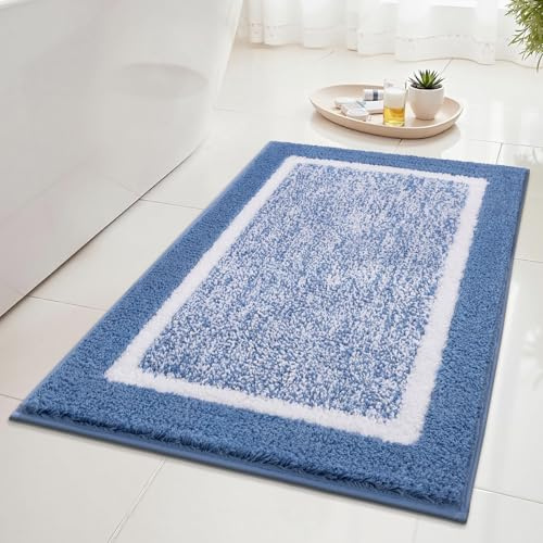 SHACOS Alfombra Baño Antideslizante, Alfombrilla Baño Microfibra Esponjosa Suave, Alfombra Baño Secado Rapido Lavable A Máquina, Apto para Ducha O Bañera, Azul, 45 X 65 cm