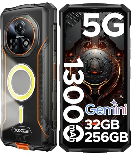 DOOGEE Fire 7 Pro Rugged Smartphone 5G, Funzione interfono POC, Doppie luci da campeggio, 32GB+256B/TF 2TB Telefono Indistruttibile, 6.6 13000mAh Telefono cellulare, 64MP/Fingerprint/Face ID/OTG/NFC