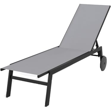 GIANTEX Juego de 1/2 Tumbonas de Jardín con Ruedas, Silla Reclinable de Metal con Respaldo Ajustable en 6 Posiciones, Tejido Transpirable, Tumbona para Piscina, Playa, Balcón (1, Gris)