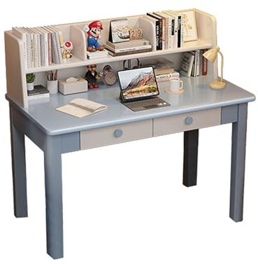 Esspoxi Schülerschreibtisch Höhenfest aus Holz mit Bücherregal, Kinderschreibtisch mit abgerundeten Ecken, Lerntisch für Kinderzimmer & Jugendzimmer, Sicher & Stabil(Blue,39.4in)