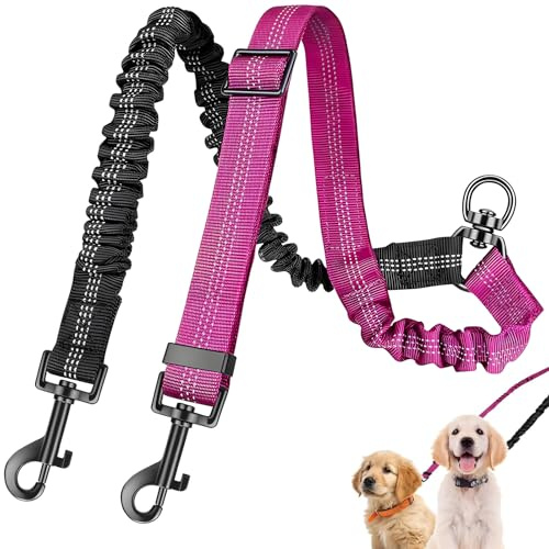 Correa Doble para Perros，Qixuer Correa para Perros Doble Enganche 360° Rotatable Doble Correa sin enredos para 2 Perros para pasear a 2 Perros