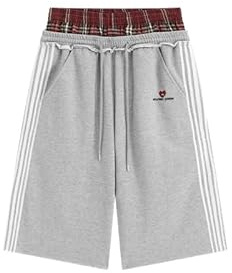 Aelfric Eden Short baggy pour homme et femme, pantalon capri d'été Y2K, pantalon court unisexe à carreaux, patchwork court, pantalon de jogging, surdimensionné, basique, pantalon de loisirs, hip hop