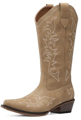 DREAM PAIRS Women's Cowboy Cowgirl Western Boots | Square Toe Mid Calf Boots Chunky Heels Shoes Fashion Dress for Country Concert Theme Party