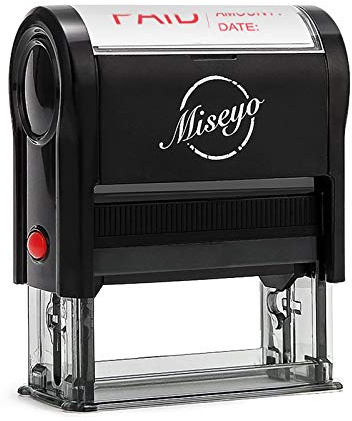 Miseyo Paid Stamp Self Inking with Date, Check Number, Amount - Red Ink