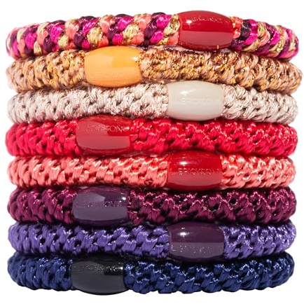 L. Erickson Colorful Hair Ties for Thick Hair, Grab & Go Ponytail Holders, 8 Pack, Morocco Jewel Tone, Thick No-Crease Bands with Strong Hold, Damage-Free, Vibrant & Rich