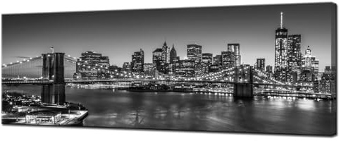 Biuteawal - Black and White Brooklyn Bridge Canvas Wall Art New York City Picture Print Manhattan Night Skyline Painting on Canvas Modern Home Office Wall Decoration Ready to Hang