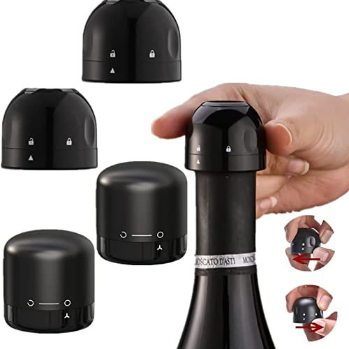 BBDA Bouchon Bouteille Vin，bouchon de vin, 4 capsules de bouteilles de vin, bouchon de champagne sous vide, avec interrupteur, scellé sous vide, frais, réutilisable (noir)