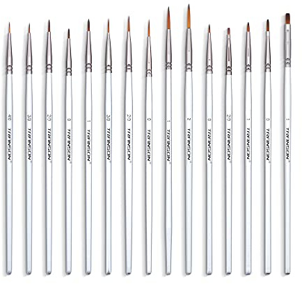 Transon Mini Detail Paint Brush Set 15pcs for Miniature Models Craft Painting for Acrylic Gouache Watercolor Tempera and Oil Paint