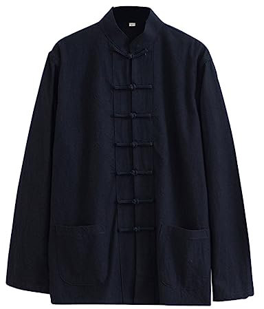 ZHOUXIAO Losen Tang Anzug Bequeme Baumwollwäsche Kampfkunstanzug Männer Chinesische traditionelle Kleidung, atmungsaktive Kung -Fu -Uniformen Tai Chi Kleidung Langarm Hemd black-7XL