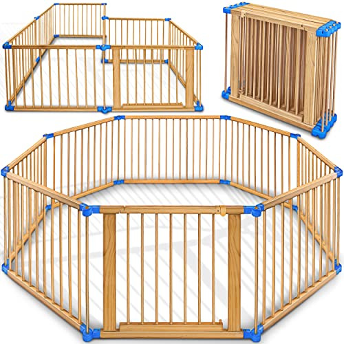 KIDUKU® Barrière de sécurité Parc bébé XXL 7,2 mètres, pliant, porte inclus, à 8 pièces, forme individuelle selon votre choix