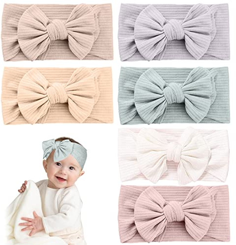 ZOCONE 6 PCS Baby Girl Bows Newborn Baby Headbands for Girls Super Soft Baby Girl Headbands Flexibility Nylon Bow Knot Newborn Headband for Baby Photography-Light Coloured Version